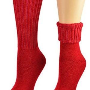 Women's Ribbed Crew Turn Cuff Acrylic School Uniform Socks Red